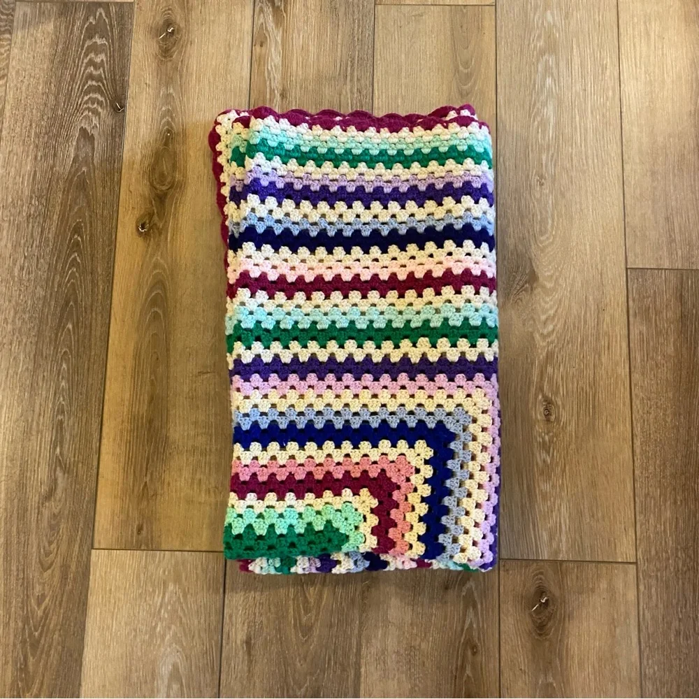Handmade Crochet Blanket Afghan Throw Multi Colored Rectangular 59 x 46